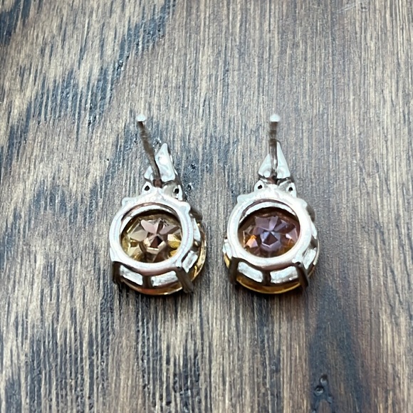 Earrings Orange Quartz Citrine Stud With Topaz Accent Stones Oversized  925 - Picture 9 of 10